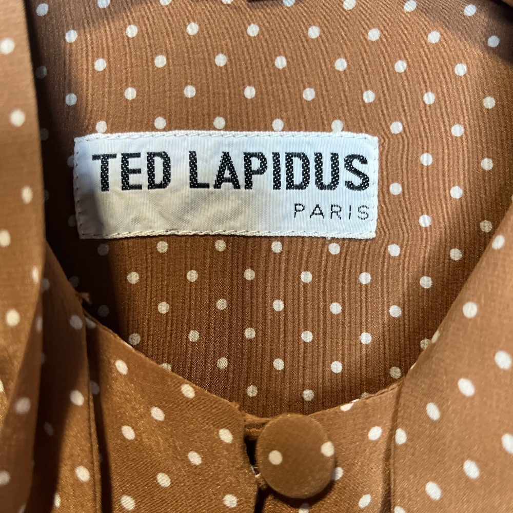 Vintage 70’s Ted Lapidus Paris Silk Maxi Dress Brown Beige Polka Dots Size 4 - Picture 6 of 15